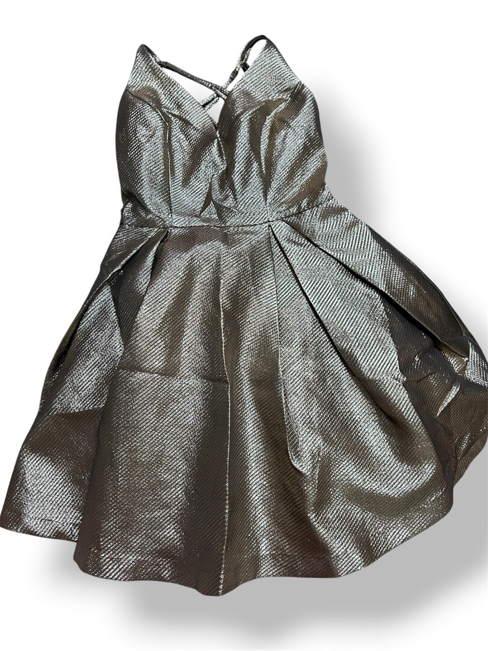 Fashion Nova Metallic Silver Fit-and-Flare Party Dress